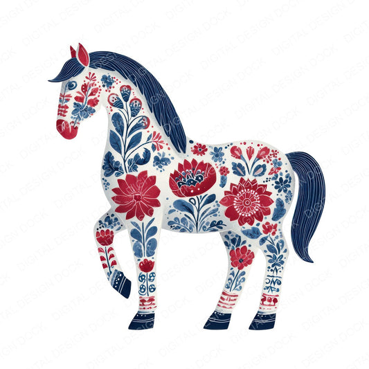 Folk Art Horse B fussy cut sheet in A4 format showing all 12 designs on one printable page