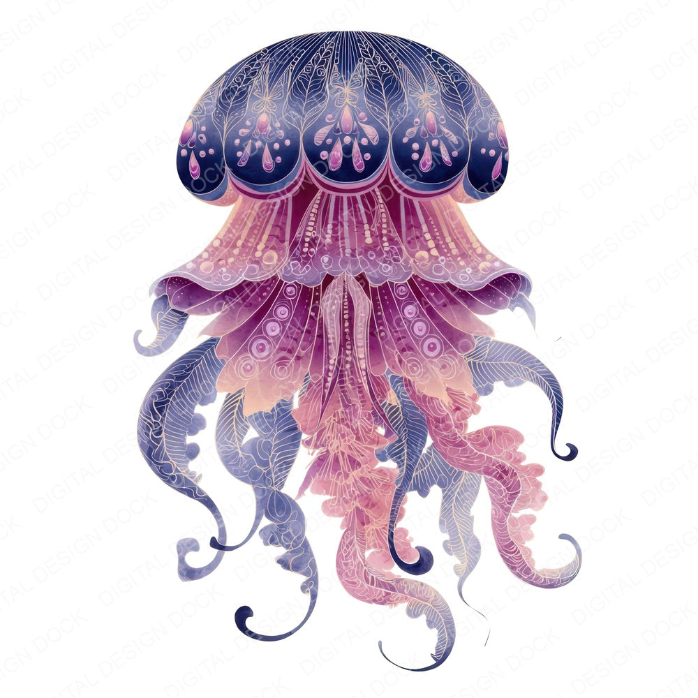 Folk Art Jellyfish fussy cut sheet in US Letter format showing all 12 designs on one printable page