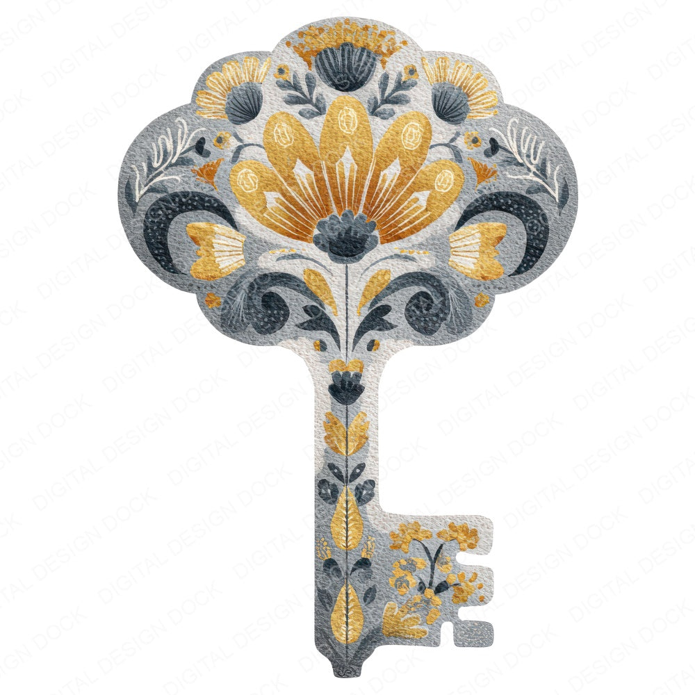 Folk Art Key fussy cut sheet in US Letter format showing all 12 designs on one printable page