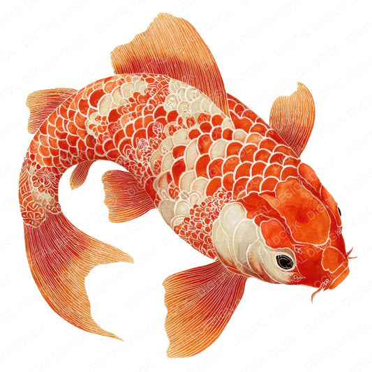 Folk Art Koi Carp fussy cut sheet in US Letter format showing all 12 designs on one printable page