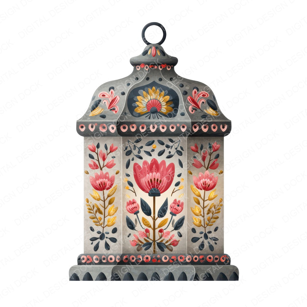 Folk Art Lantern fussy cut sheet in US Letter format showing all 12 designs on one printable page