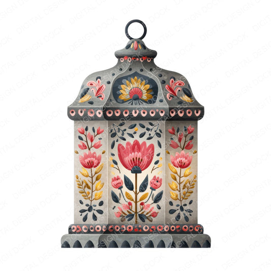 Folk Art Lantern fussy cut sheet in US Letter format showing all 12 designs on one printable page