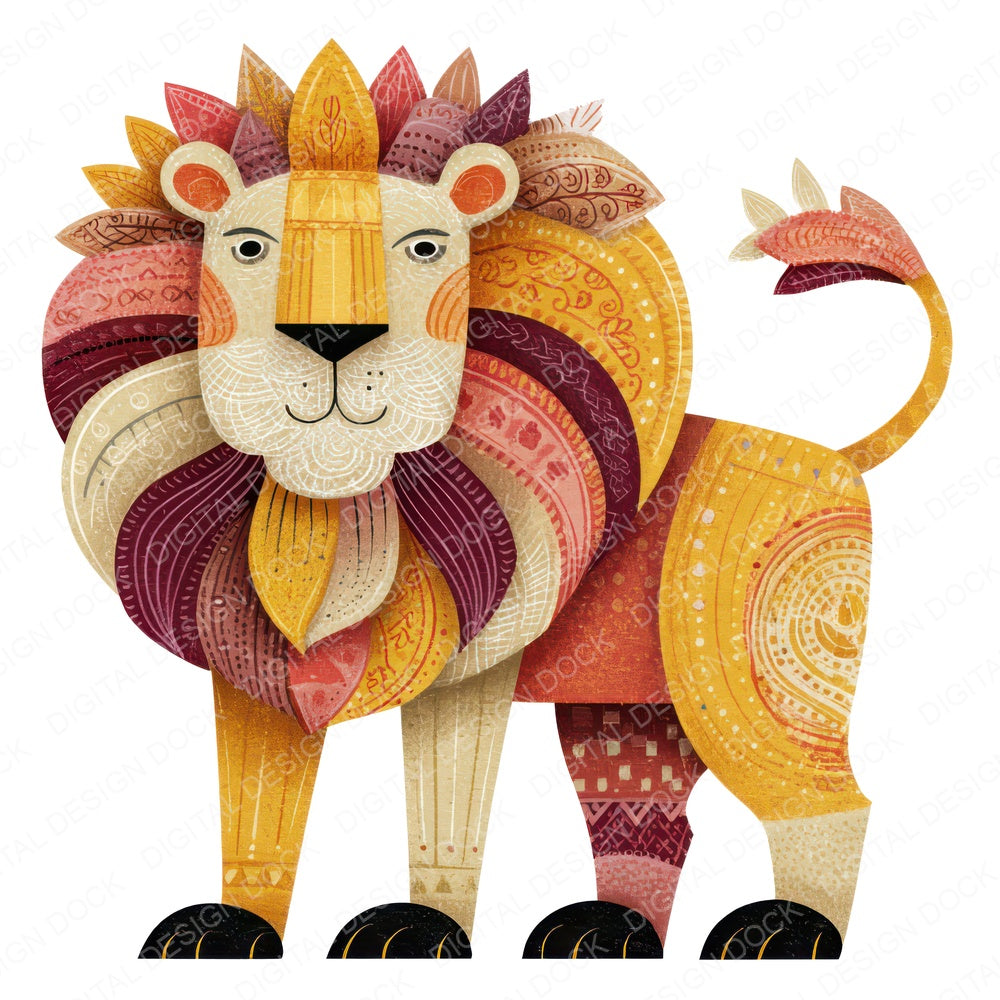 Folk Art Lion fussy cut sheet in A4 format showing all 12 designs on one printable page