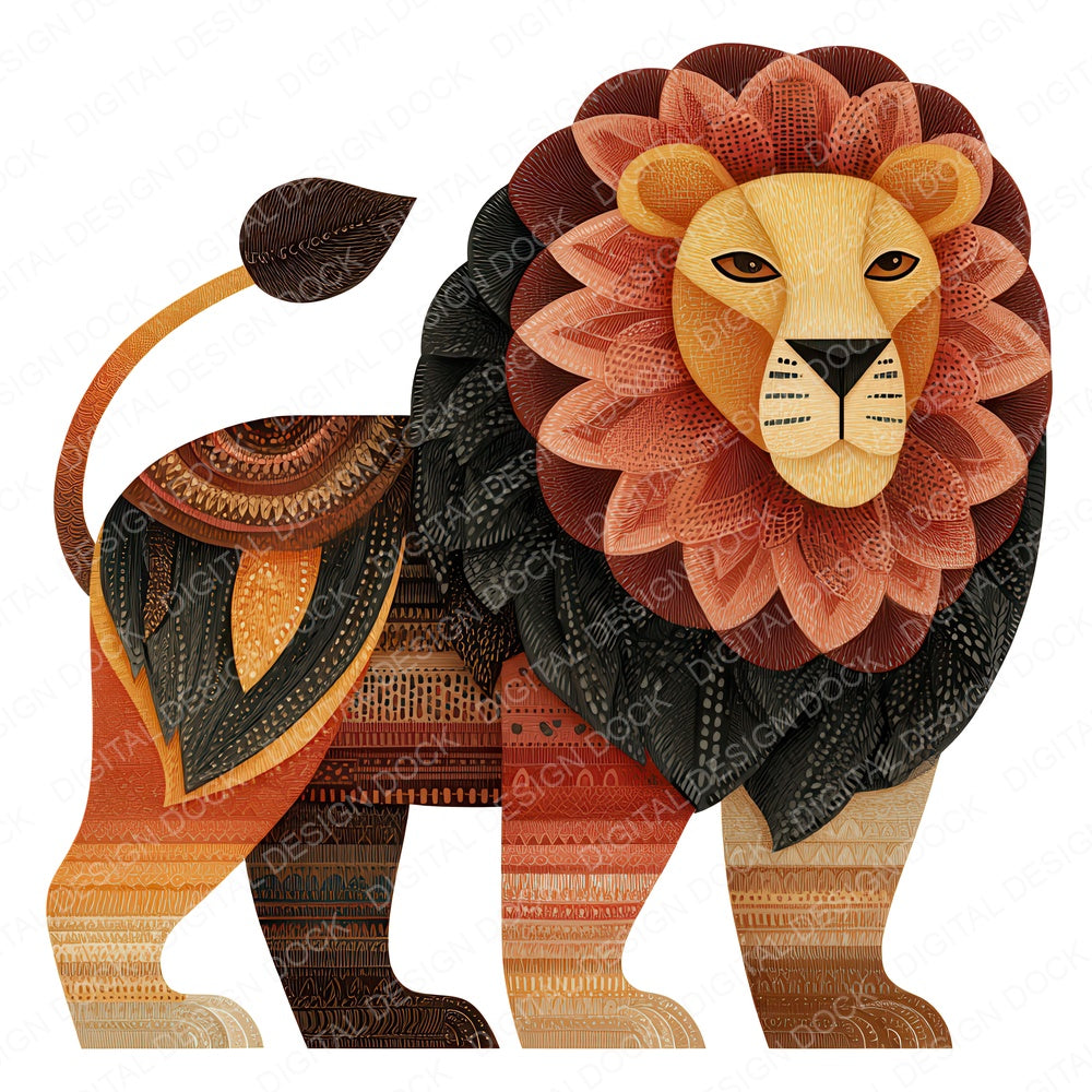 Folk Art Lion fussy cut sheet in US Letter format showing all 12 designs on one printable page