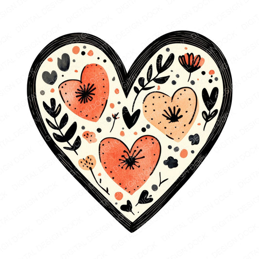 Folk Art Love Heart fussy cut sheet in A4 format showing all 12 designs on one printable page