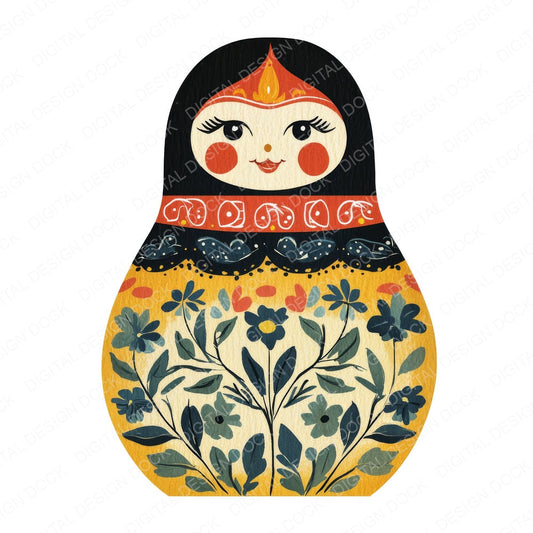 Folk Art Matryoshka Doll fussy cut sheet in A4 format showing all 12 designs on one printable page