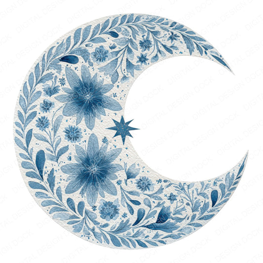 Folk Art Moon fussy cut sheet in A4 format showing all 12 designs on one printable page