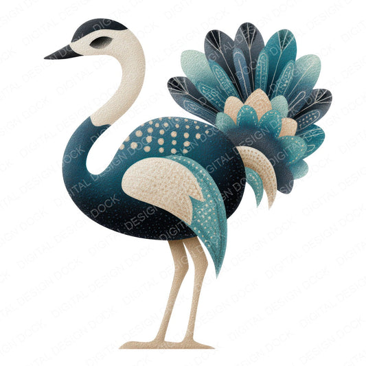 Folk Art Ostrich Clipart Set (DDD008272)