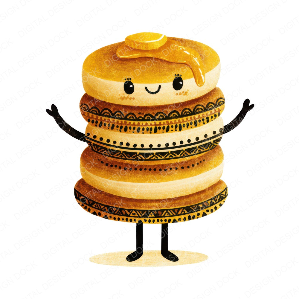 Folk Art Pancake Character fussy cut sheet in US Letter format showing all 12 designs on one printable page