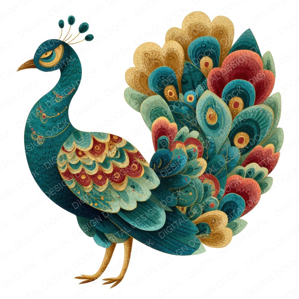 Folk Art Peacock Clipart Set (DDD005520)