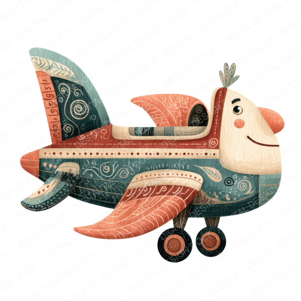 Folk Art Plane Character Clipart Set (DDD008480)
