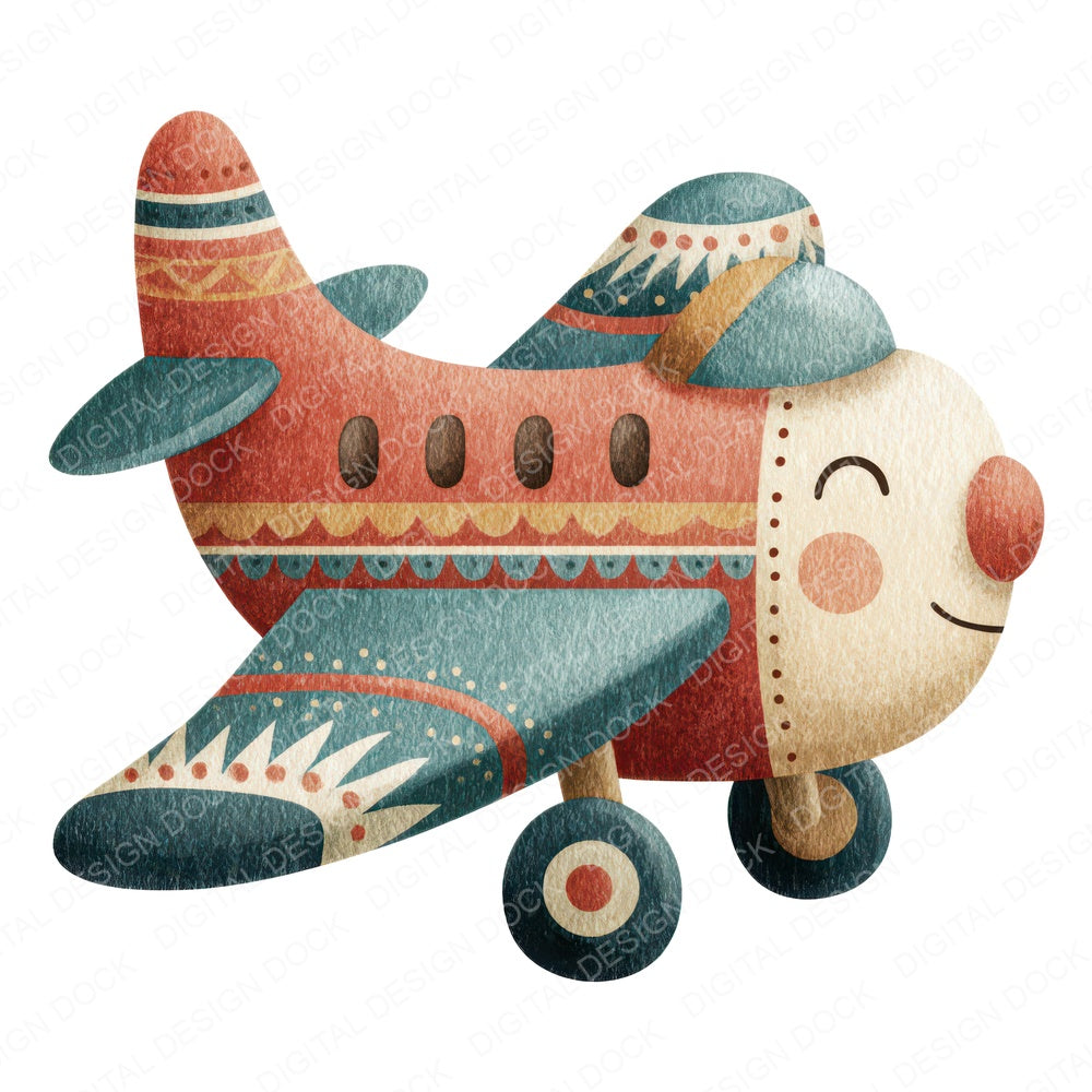 Folk Art Plane Character Clipart Set (DDD008480)