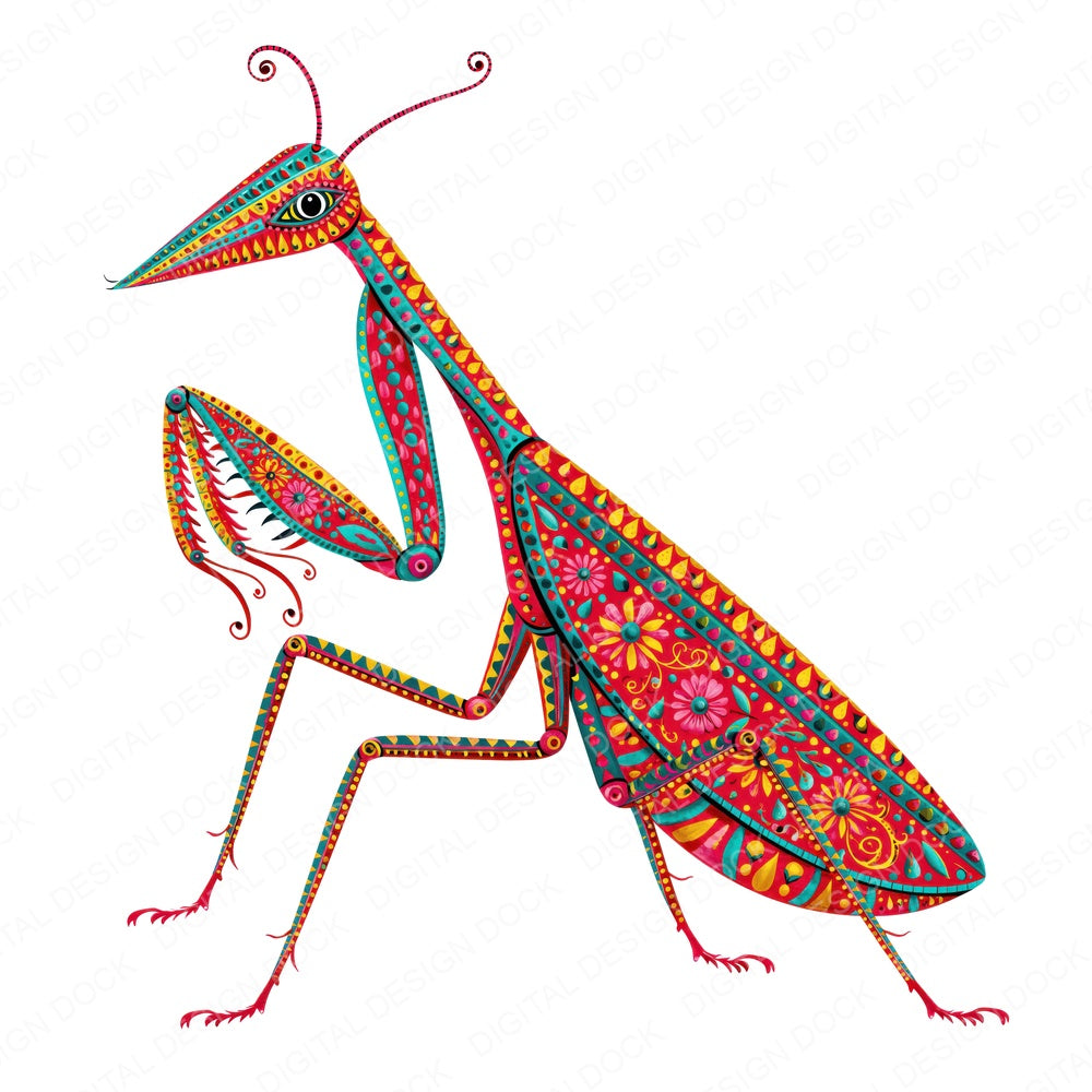 Folk Art Praying Mantis Clipart Set (DDD013836)