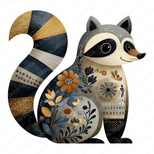 Folk Art Raccoon Clipart Set (DDD008273)
