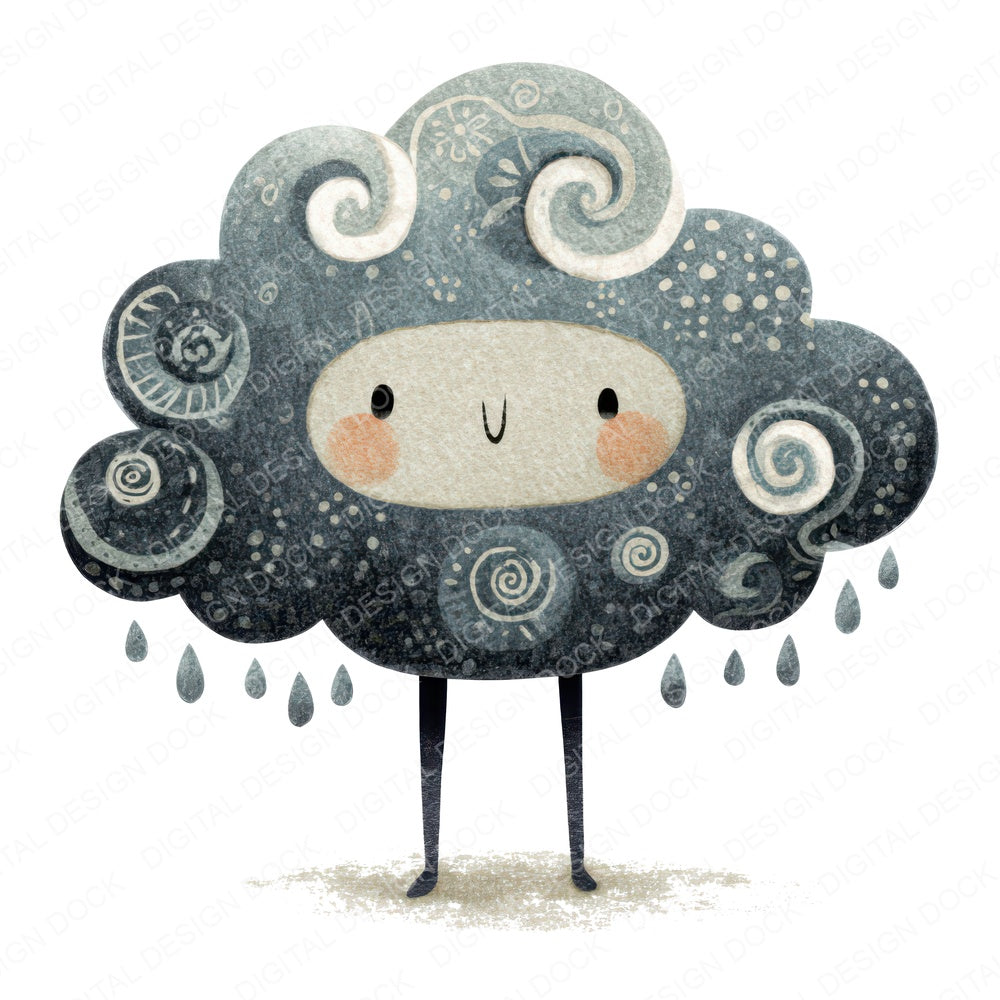 Folk Art Rain Cloud Character Clipart Set (DDD008481)