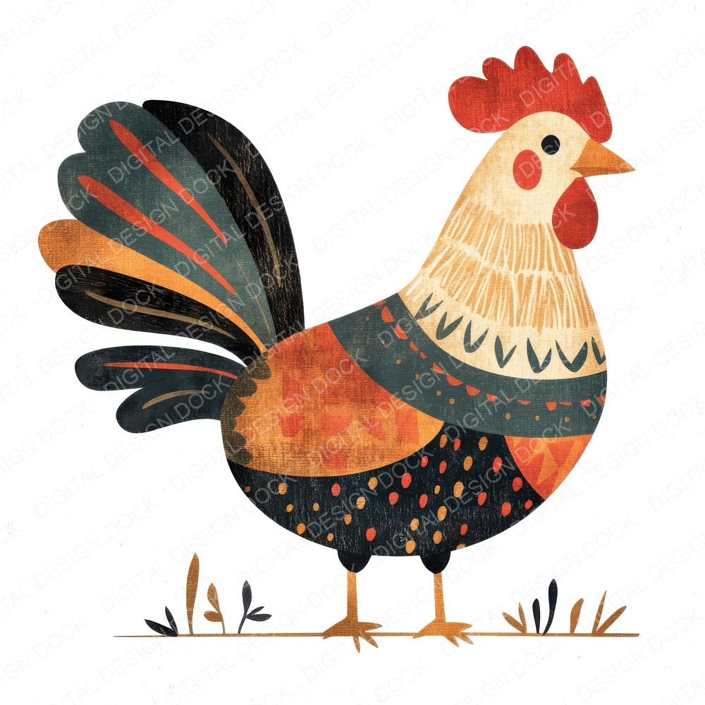 Folk Art Rooster Fussy Cut Sheets (DDD009898)