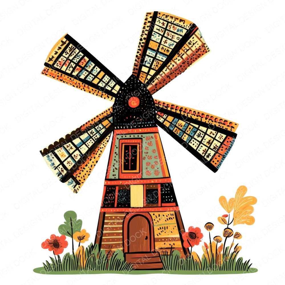 Folk Art Rustic Windmill fussy cut sheet in A4 format showing all 12 designs on one printable page