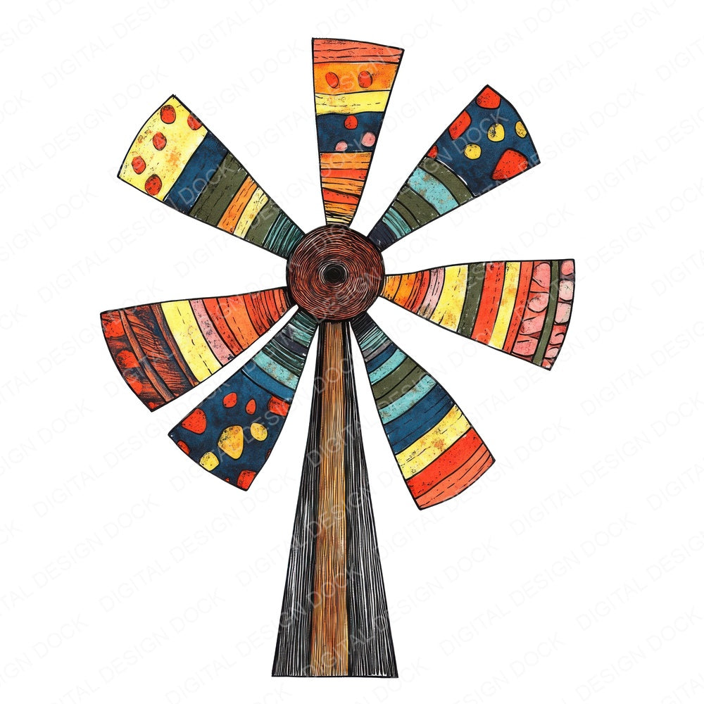 Folk Art Rustic Windmill fussy cut sheet in US Letter format showing all 12 designs on one printable page
