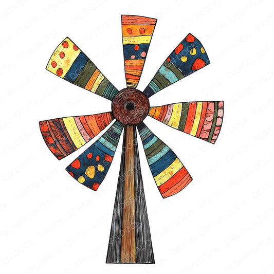 Folk Art Rustic Windmill fussy cut sheet in US Letter format showing all 12 designs on one printable page