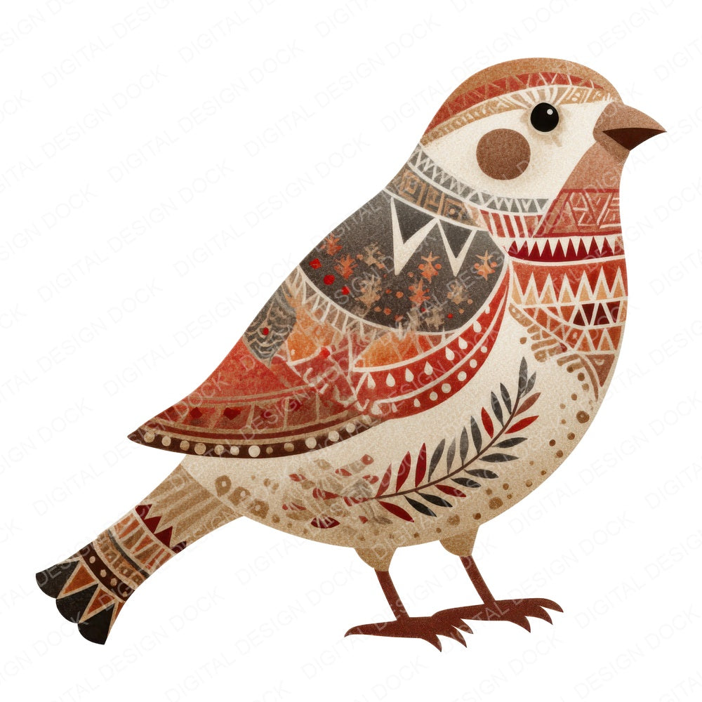Folk Art Sparrow fussy cut sheet in A4 format showing all 12 designs on one printable page