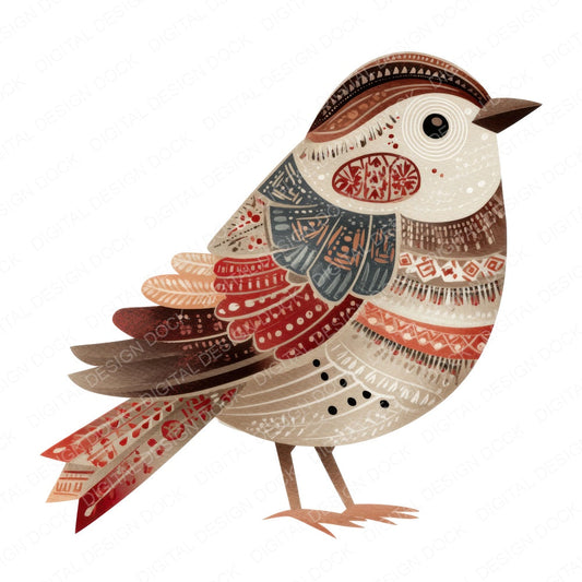 Folk Art Sparrow fussy cut sheet in US Letter format showing all 12 designs on one printable page