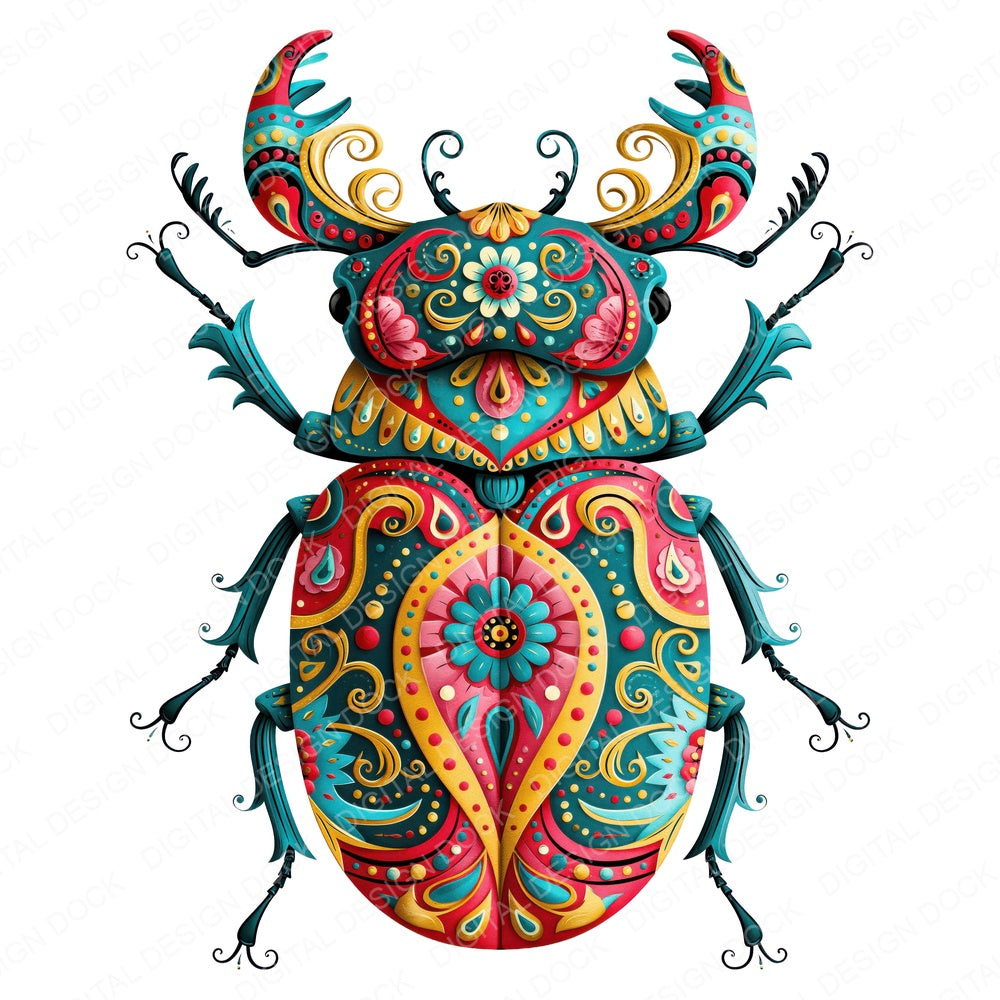Folk Art Stag Beetle Clipart Set (DDD013840)