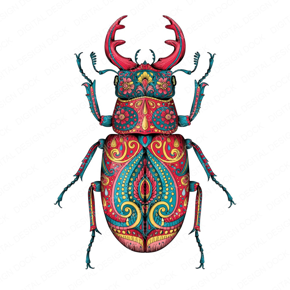Folk Art Stag Beetle Clipart Set (DDD013840)