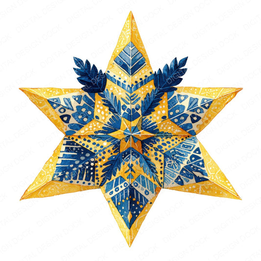 Folk Art Star fussy cut sheet in A4 format showing all 12 designs on one printable page