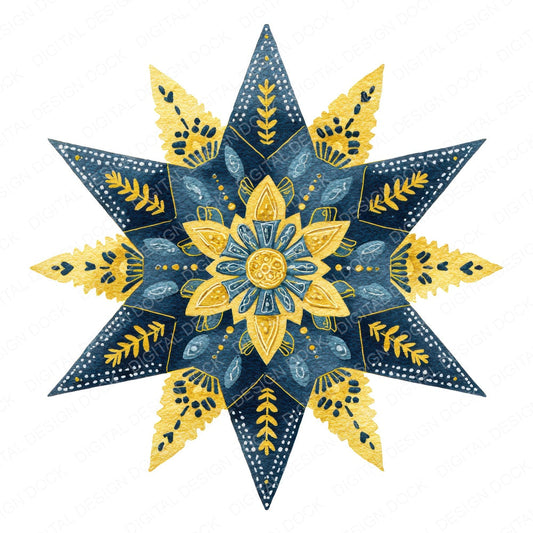 Folk Art Star fussy cut sheet in US Letter format showing all 12 designs on one printable page