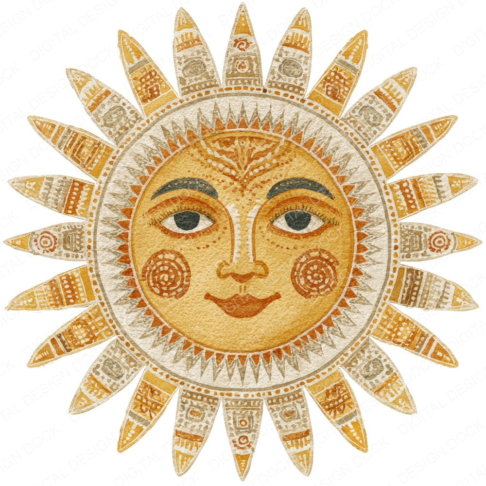 Folk Art Sun fussy cut sheet in A4 format showing all 12 designs on one printable page