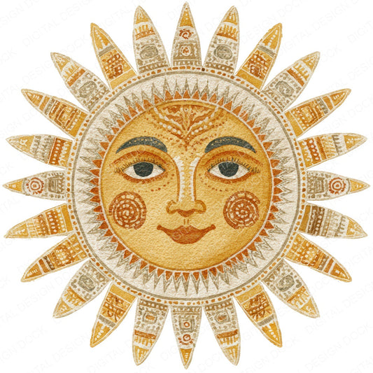 Folk Art Sun fussy cut sheet in A4 format showing all 12 designs on one printable page