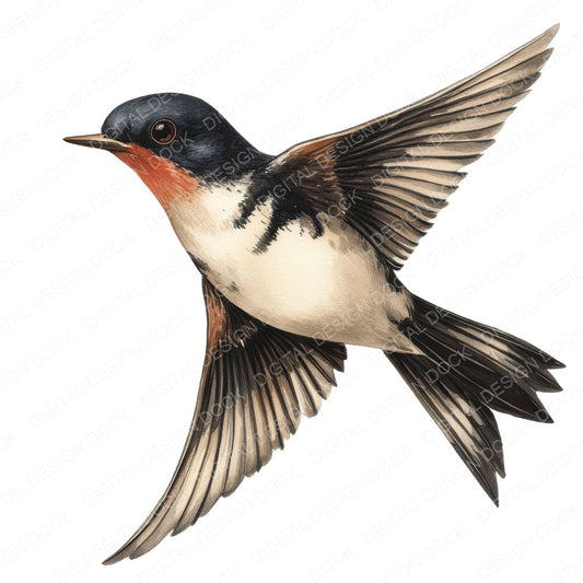 Folk Art Swallow Bird fussy cut sheet in A4 format showing all 12 designs on one printable page