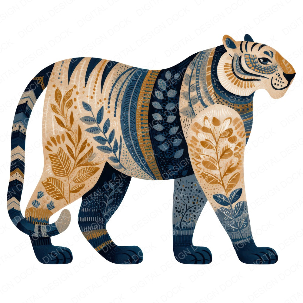 Folk Art Tiger Clipart Set (DDD008261)