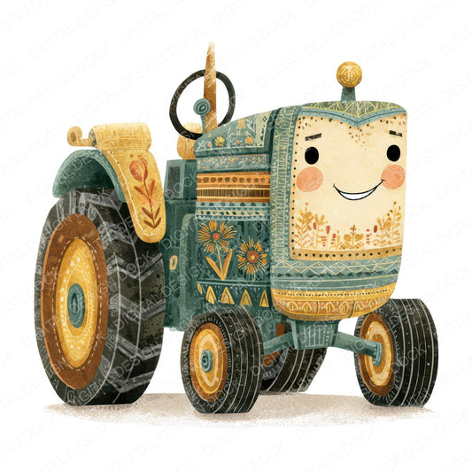 Folk Art Tractor Character Clipart Set (DDD008485)