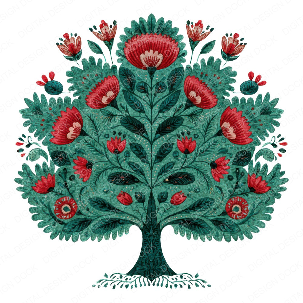 Folk Art Tree fussy cut sheet in A4 format showing all 12 designs on one printable page