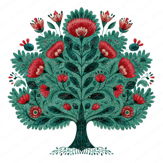 Folk Art Tree fussy cut sheet in A4 format showing all 12 designs on one printable page