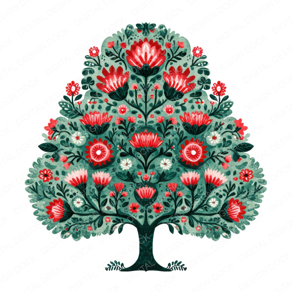 Folk Art Tree fussy cut sheet in US Letter format showing all 12 designs on one printable page