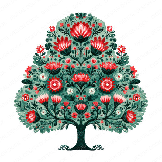 Folk Art Tree fussy cut sheet in US Letter format showing all 12 designs on one printable page
