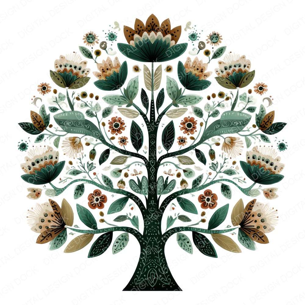 Folk Art Tree of Life fussy cut sheet in A4 format showing all 12 designs on one printable page