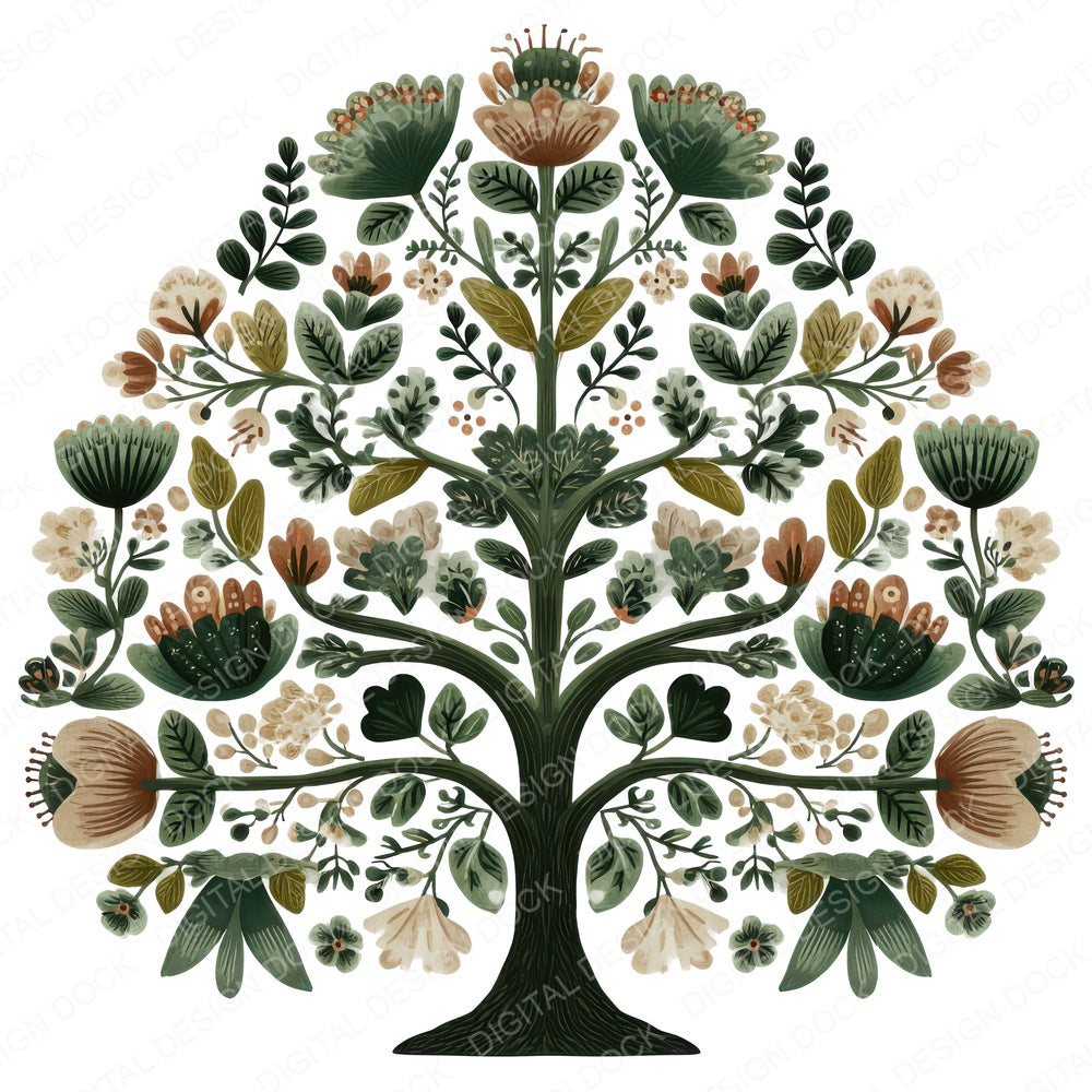 Folk Art Tree of Life fussy cut sheet in US Letter format showing all 12 designs on one printable page