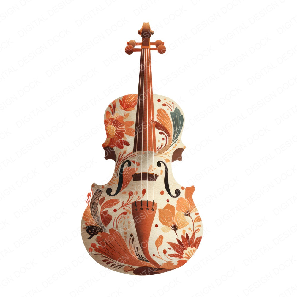 Folk Art Violin fussy cut sheet in A4 format showing all 12 designs on one printable page