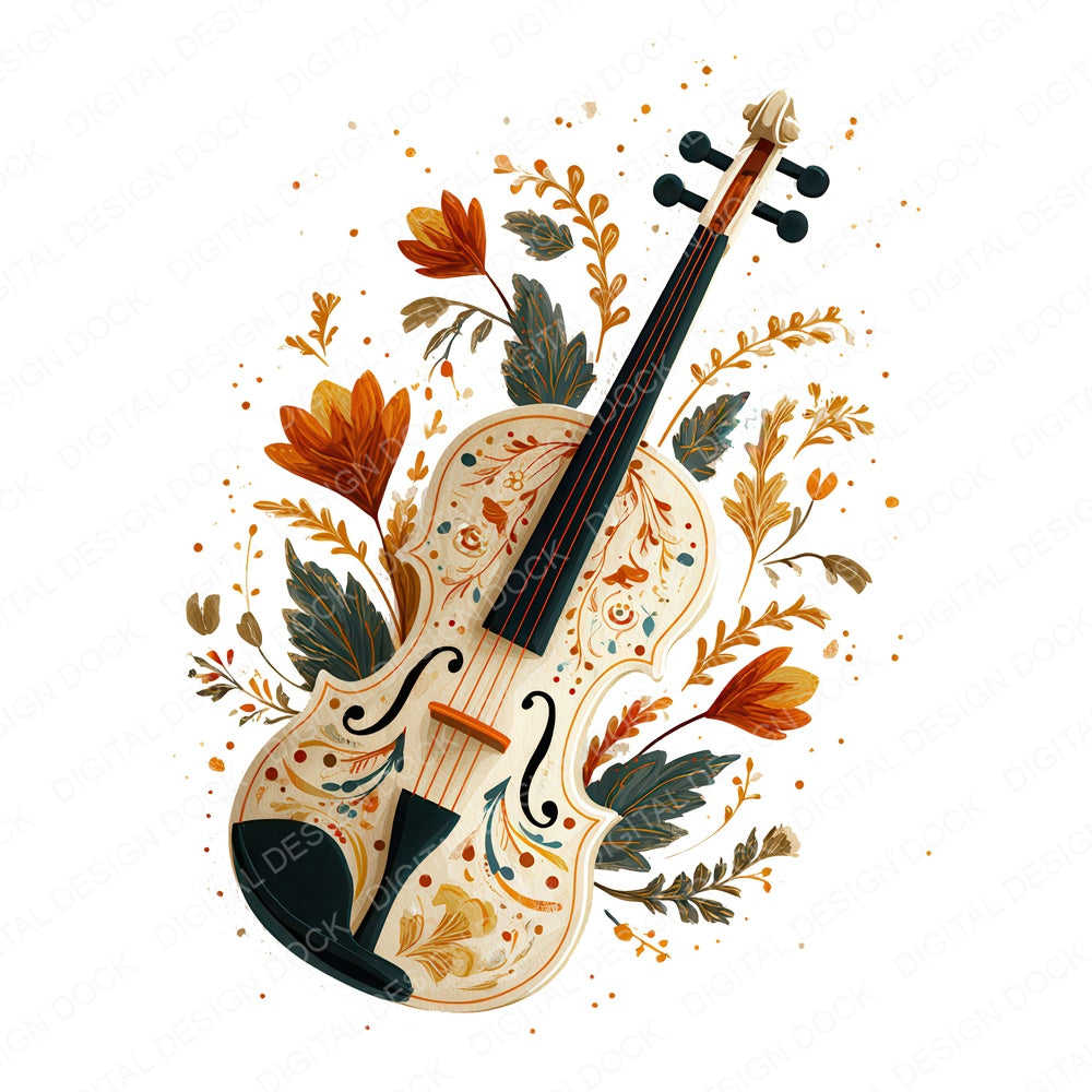 Folk Art Violin fussy cut sheet in US Letter format showing all 12 designs on one printable page
