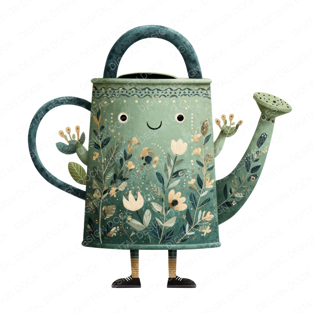 Folk Art Watering Can Character Clipart Set (DDD008487)