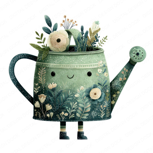 Folk Art Watering Can Character Clipart Set (DDD008487)