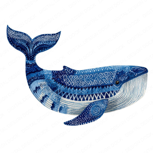Folk Art Whale fussy cut sheet in A4 format showing all 12 designs on one printable page