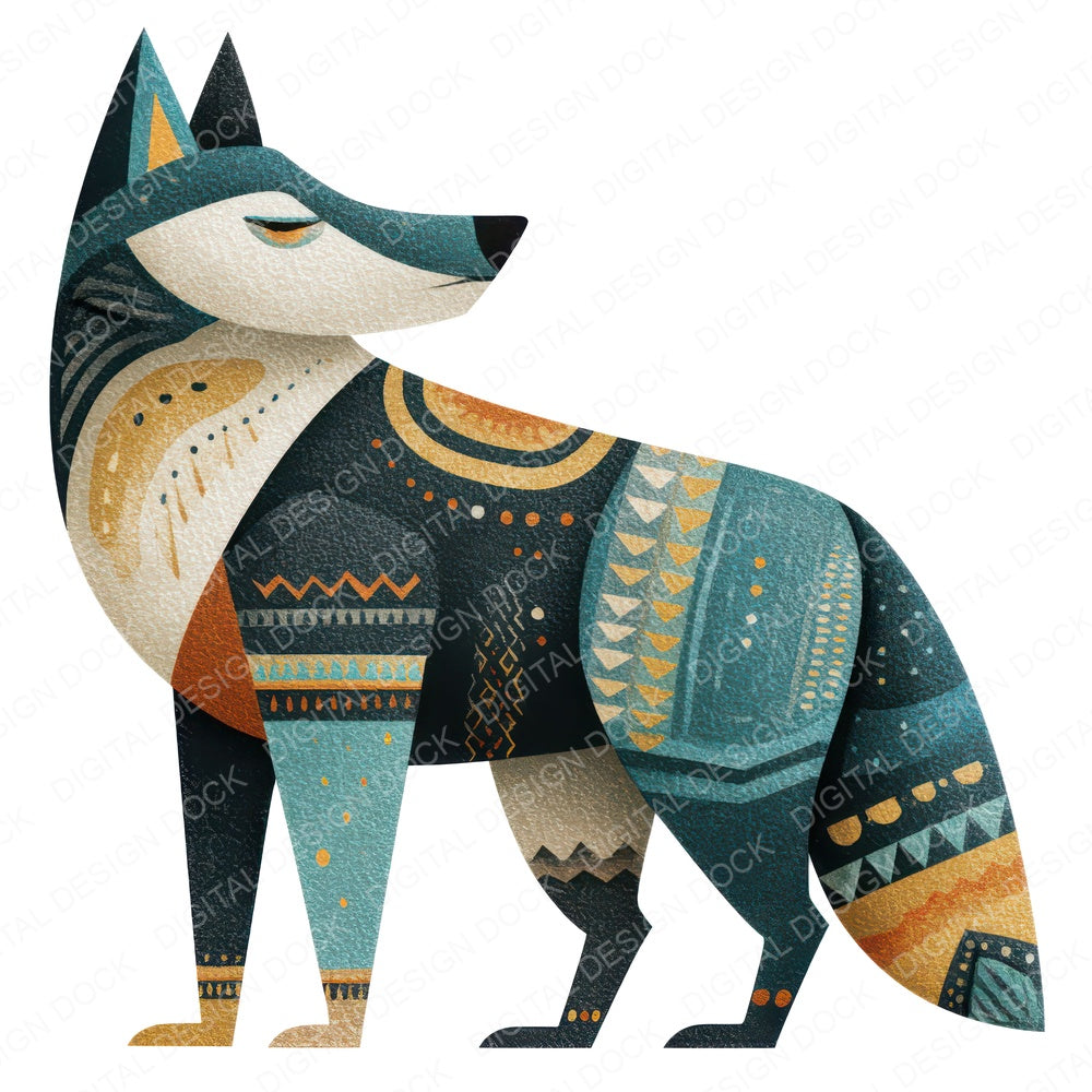 Folk Art Wolf fussy cut sheet in A4 format showing all 12 designs on one printable page