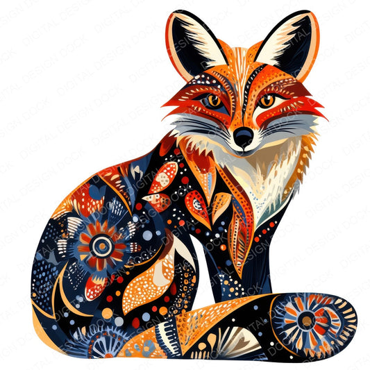 Folk Art Woodland Fox fussy cut sheet in A4 format showing all 12 designs on one printable page