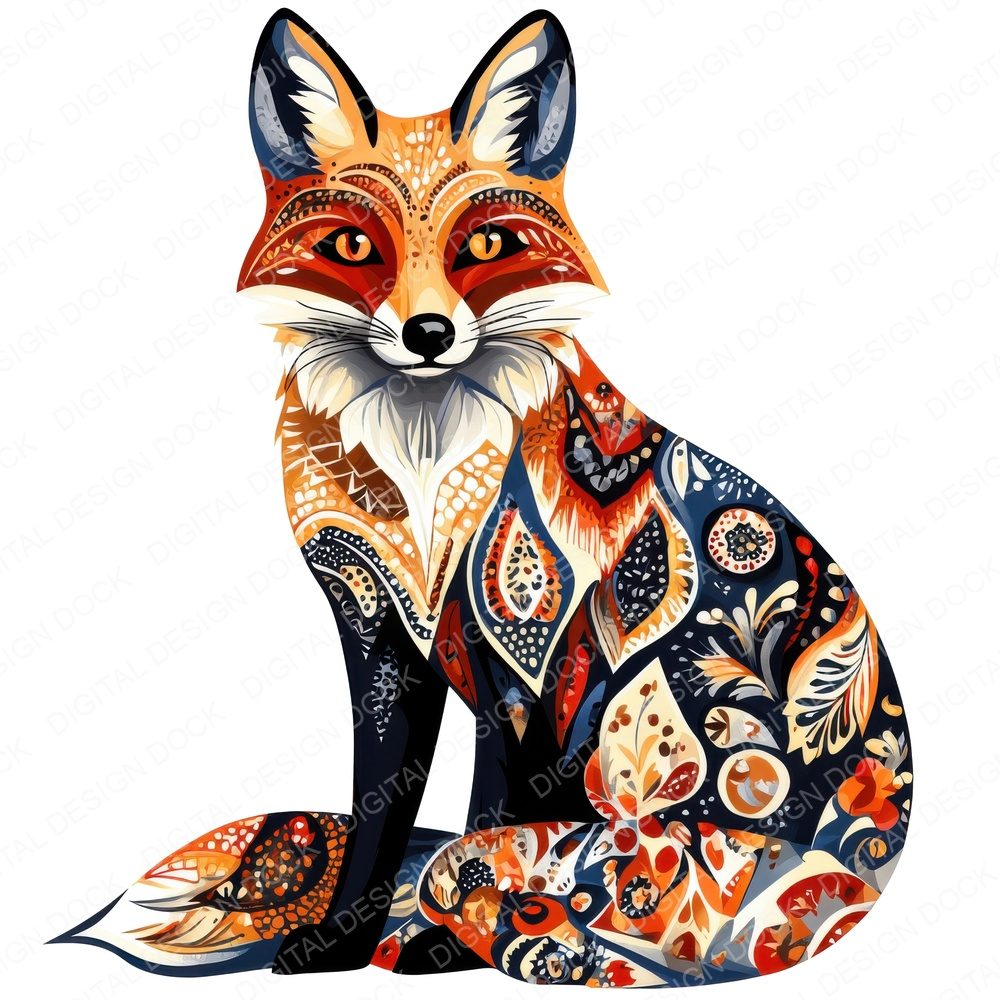 Folk Art Woodland Fox Clipart Set (DDD005537)