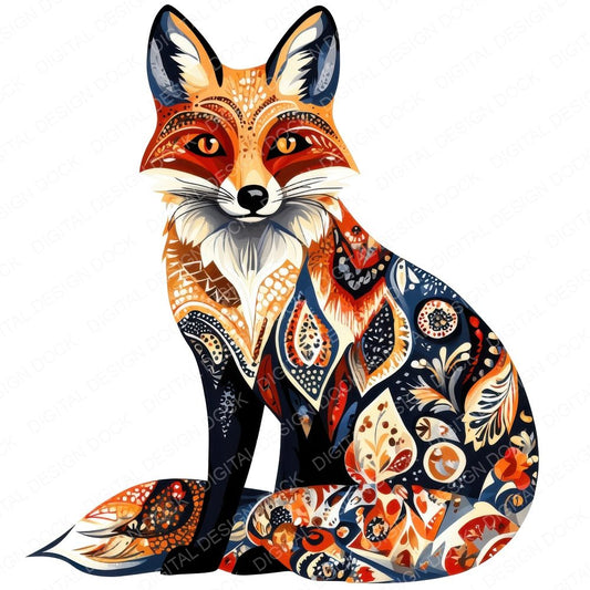Folk Art Woodland Fox Clipart Set (DDD005537)