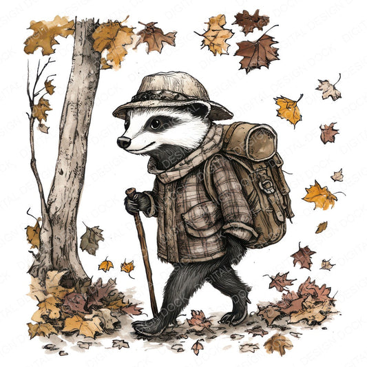 Folk Badger with Stick fussy cut sheet in US Letter format showing all 12 designs on one printable page
